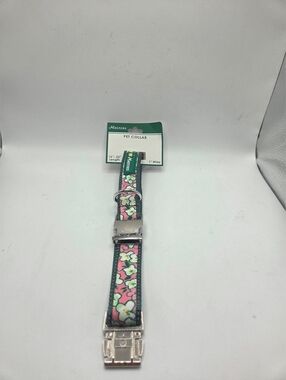 Masters NWT 2026 Pink & Green Floral Pet Collar with Silver Buckle